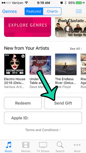 send an itunes gift card from iphone