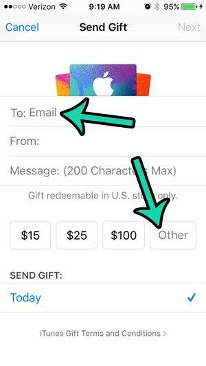 select gift card amount