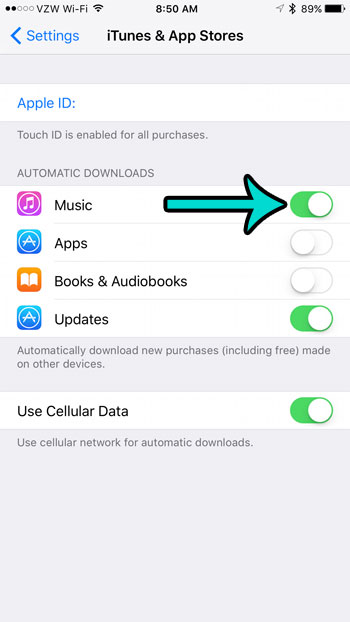 how to automatically download new music purchases on an iphone 7