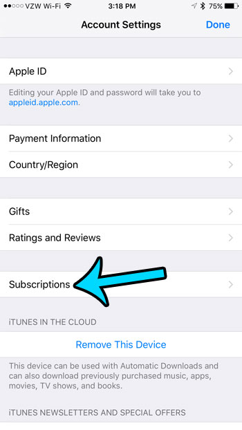 select the subscriptions button