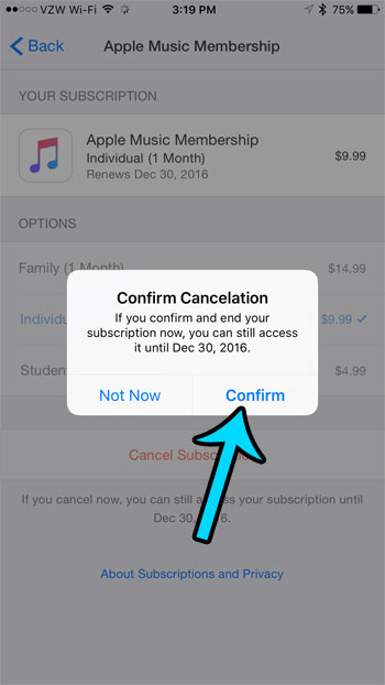 how to cancel an apple music subscription on an iphone 7